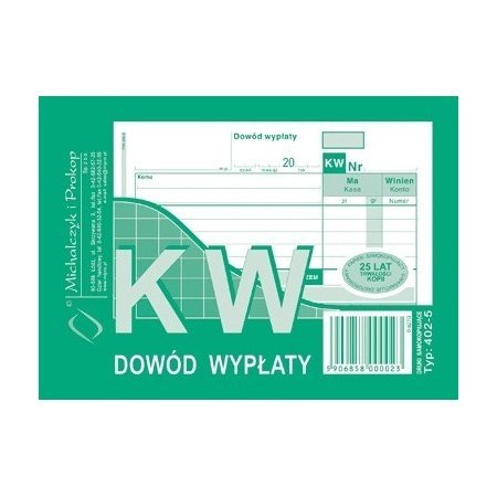 402-5 KW Dowód Wypłaty, A6 80 kartek, MICHALCZYK&PROKOP Michalczyk i Prokop 402-5 KW Dowód Wypłaty, A6 80 kartek, MICHALCZYK&PROKOP Michalczyk i Prokop
