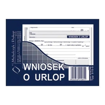 515-5 Wniosek o urlop, A6 40 kartek, MICHALCZYK&PROKOP Michalczyk i Prokop 515-5 Wniosek o urlop, A6 40 kartek, MICHALCZYK&PROKOP Michalczyk i Prokop