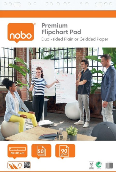 Blok Nobo Premium do flipcharta (2 szt.), 60x85cm, 50 kartek 90g.(gładkie/w kratkę) Kensington