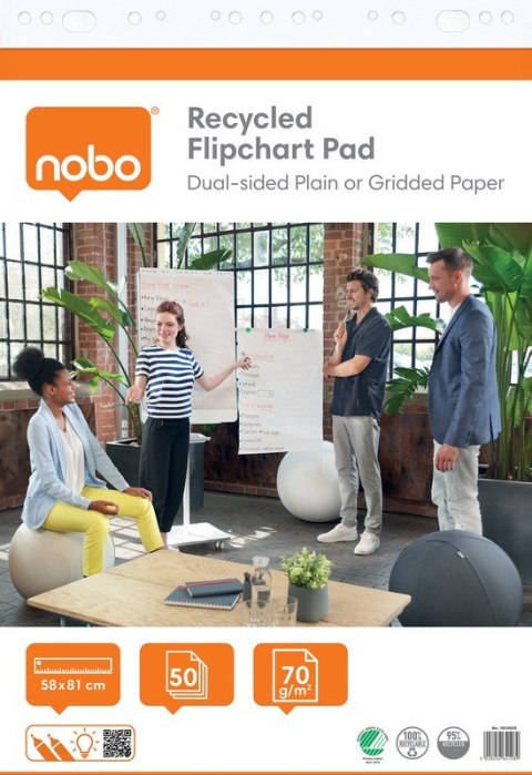 Blok Nobo Recycled do flipcharta w rolce, 58x81cm, 50 kartek 70g.(gładkie/w kratkę) Kensington