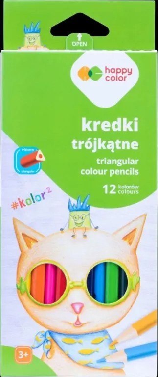 Kredki drewniane, szkolne, trójkątne, 12 kol. KOLOR2, Happy Color Happy Color Kredki drewniane, szkolne, trójkątne, 12 kol. KOLOR2, Happy Color Happy Color