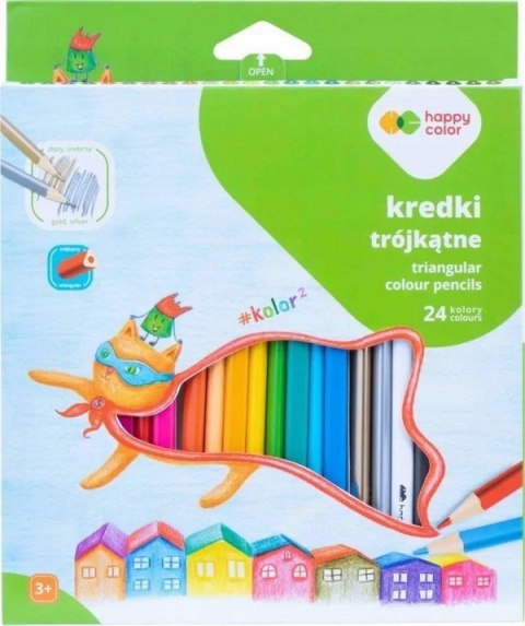 Kredki drewniane, szkolne, trójkątne, 24 kol. KOLOR2, Happy Color Happy Color Kredki drewniane, szkolne, trójkątne, 24 kol. KOLOR2, Happy Color Happy Color