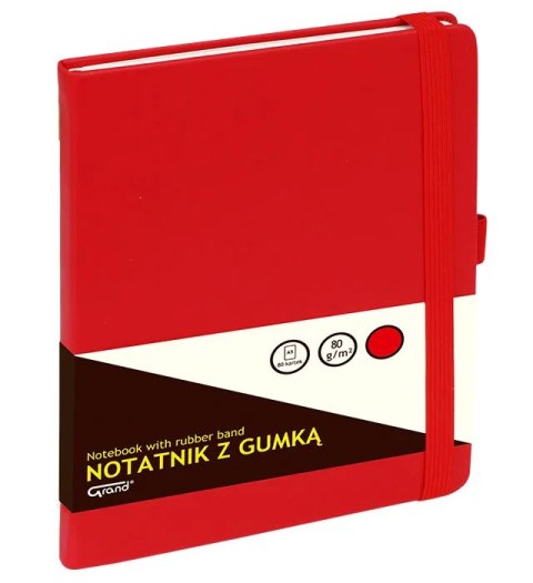 Notatnik GRAND z gumką A5/80 kartek, 80g/kratka, okładka czerwona, 150-1382 Grand Notatnik GRAND z gumką A5/80 kartek, 80g/kratka, okładka czerwona, 150-1382 Grand