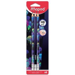 Ołówek z gumką Deepsea HB 6 sztuk , blister 851809 Maped