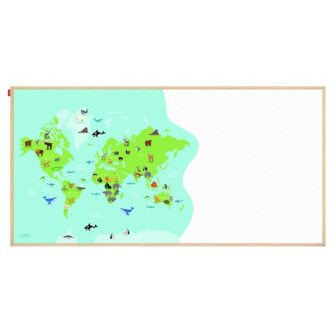 Tablica edukacyjna MemoBe, WHITEBOARDGAME: Animal adventure!, nadruk MAPA ŚWIATA ZE ZWIERZĘTAMI, rama drewniana, PL, 200x100 cm MemoBe Tablica edukacyjna MemoBe, WHITEBOARDGAME: Animal adventure!, nadruk MAPA ŚWIATA ZE ZWIERZĘTAMI, rama drewniana, PL, 200x100 cm MemoBe
