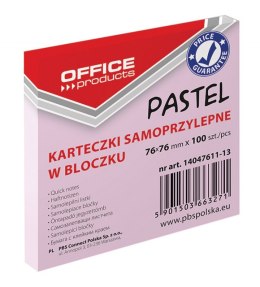 Bloczek samoprzylepny , 76x76mm, 1x100 kart., pastel, różowy, typu OFFICE PRODUCTS 14047611-13 Office Products