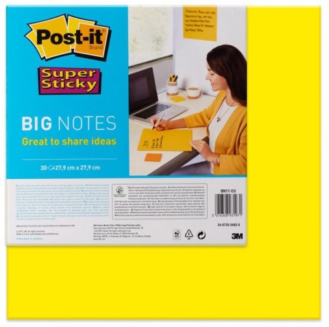 Bloczek samoprzylepny POST-IT_ Super Sticky Big Notes (BN11 -EU), 280x280mm,1x30 kart., żółty, 3M-70006850690 Post-It 3M