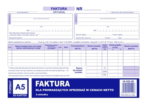 103-3E Faktura VAT netto (pełna) A5 oryginał+kopia MICHALCZYK i PROKOP Michalczyk i Prokop 103-3E Faktura VAT netto (pełna) A5 oryginał+kopia MICHALCZYK i PROKOP Michalczyk i Prokop