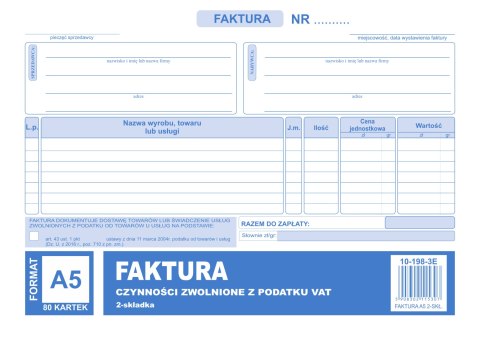 198-3E Faktura czynności zwolnione z podatku A5 (o+1k) MICHALCZYK&PROKOP Michalczyk i Prokop