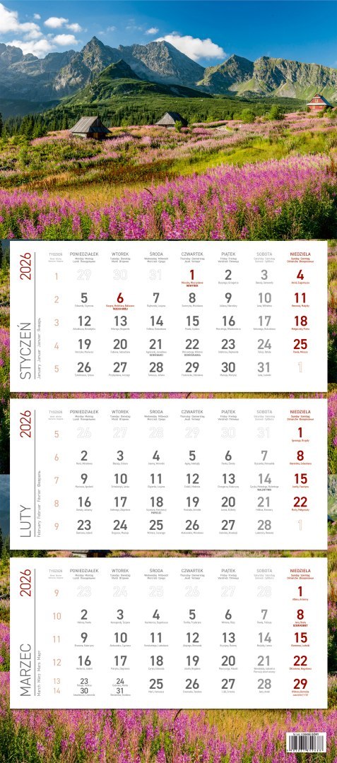 Kalendarz trójdzielny ekonomiczny KS045B GÓRY 2026 WOKÓŁ NAS Wokół Nas