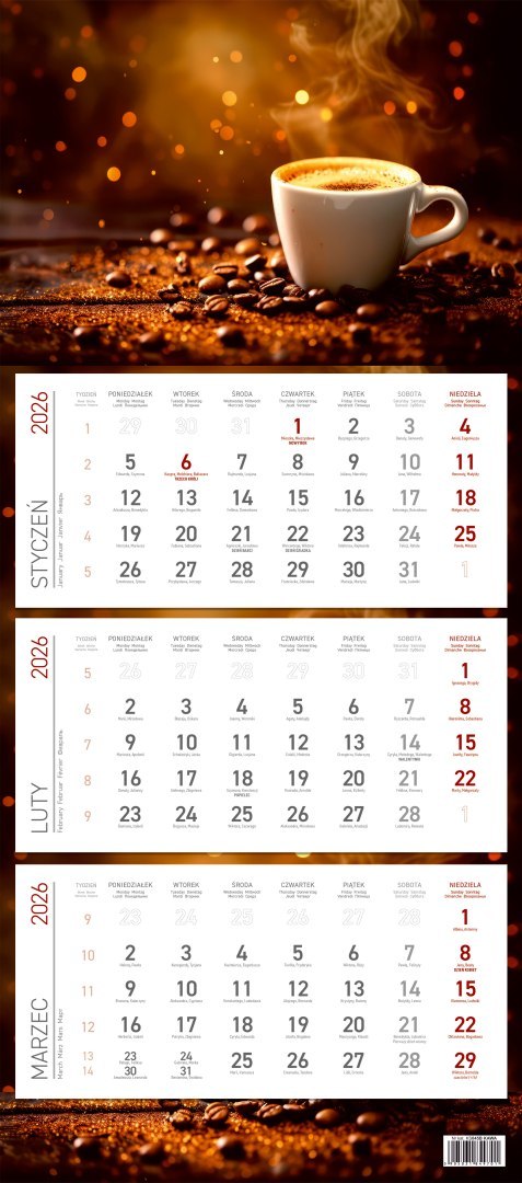 Kalendarz trójdzielny ekonomiczny KS045B KAWA 2026 WOKÓŁ NAS Wokół Nas