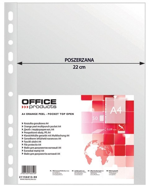 Koszulki na dokumenty , poszerzane, PP, A4, groszkowe, 90mikr., 50szt., typu OFFICE PRODUCTS 21154413-90 Office Product