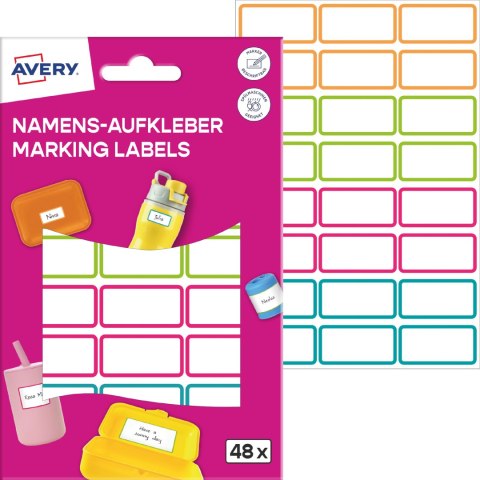 Naklejki do oznaczania; 15 x 32 mm, 48 naklejek, kolorowe ramki, Avery NAME48C Avery Zweckform