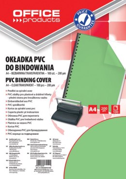 Okładki do bindowania , PVC, A4, 200mikr., 100szt., zielone transparentne, typu OFFICE PRODUCTS 20222015-02 Office Product
