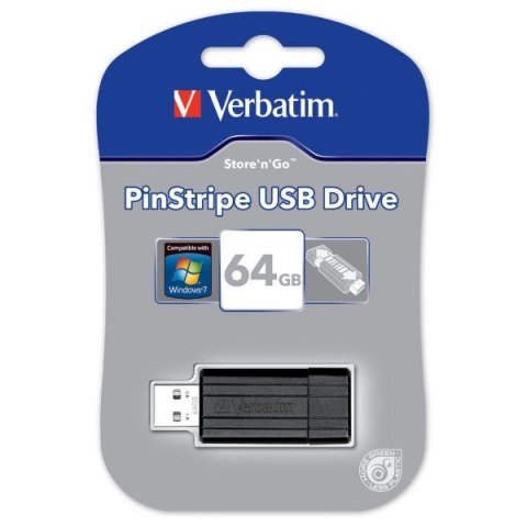 Pamięć Pendrive VERBATIM 64GB USB 2.0 czarny PINSTRIPE 49065 Verbatim Pamięć Pendrive VERBATIM 64GB USB 2.0 czarny PINSTRIPE 49065 Verbatim