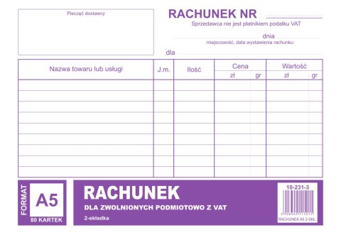 231-3 Rachunek A5 dla zwolnionych podmiotowo z VAT (poziom) MICHALCZYK i PROKOP Michalczyk i Prokop
