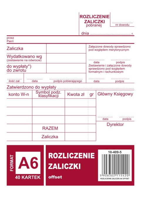 409-5 Rozliczenie zaliczki MICHALCZYK&PROKOP A6 40 kartek Michalczyk i Prokop 409-5 Rozliczenie zaliczki MICHALCZYK&PROKOP A6 40 kartek Michalczyk i Prokop