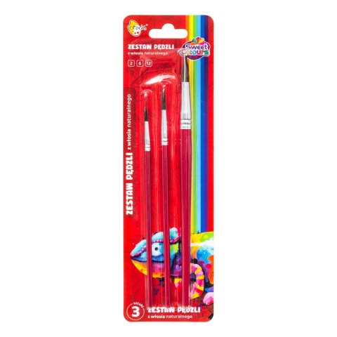 Zestaw pędzli 3 sztuki z włosia naturalnego nr: 2,6,12 Sweet Colours 60744 OTOCKI Otocki