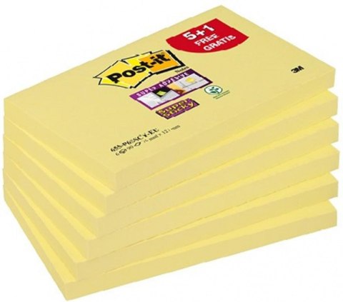 Bloczek samoprzylepny POST-IT_ Super Sticky (655-P6SSCY-EU), 127x76xmm, 5+1x90 kart., żółty, 1 bloczek GRATIS Post-It 3M