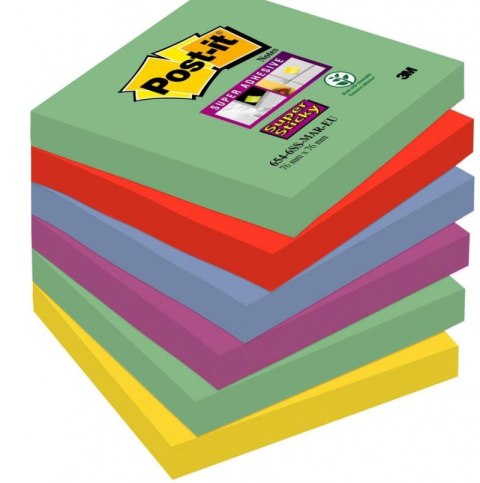 Bloczek samoprzylepny POST-IT_ Super sticky (654-6SS-MAR), 76x76mm, 6x90 kart., paleta marrakesz, 3M-70007011854 Post-It 3M