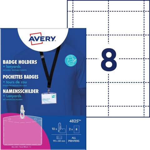 Holdery na identyfikatory ze smyczą; zestaw identyfikatorów 60x90 mm, 10 szt etui na identyfikatory + smycze na identyfikator +  Avery Zweckform