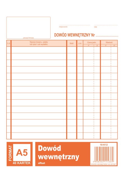 Dowód wewnetrzny A5, 40 kartek offset, 10-K12 DOTTS Dotts