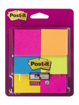 Karteczki samoprzylepne POST-IT_ Super Sticky (6916S-YPOB), 47,6x47,6mm, 6x45 kart., mix kolorów Post-It 3M