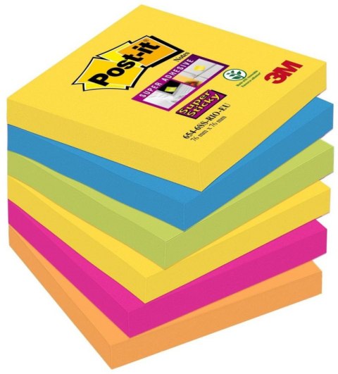 Nowy indeks blk0039011 Bloczek samoprzylepny POST-IT Super Sticky (654-6SS-RIO), 76x76mm, 6x90 kart., paleta Rio de Janeiro Post-It 3M