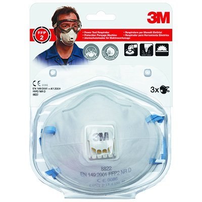 Półmaska filtrująca przeciw pyłom,mgłom(3)3M z zaworem8822 FFP2 XA004838836 3M