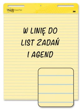 Samoprzylepne arkusze konferencyjne Post-it_ Super Sticky, na flipchart, 63,5x76,2cm, w linię do list zadań i agend, 30 kart., ż Post-It 3M