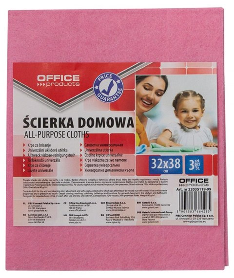 Ścierka domowa , wiskoza 70%, gr. 80g/mkg, 32x38cm, 3szt., mix kolorów, typu OFFICE PRODUCTS 22035119-99 Office Product