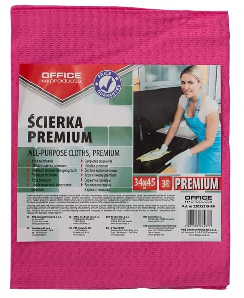 Ścierka premium , wiskoza 80%, gr. 65g/mkg, 34x45cm, 3szt., mix kolorów, typu OFFICE PRODUCTS 22035219-99 Office Products