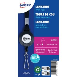 Smycze PP z mechanizmem ściągającym 60 cm, 10 szt., 8 _ 400 mm, czarne, 4830 Avery Zweckform