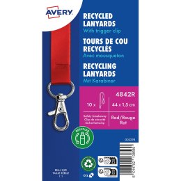 Smycze z recyklingowanego PET, 10 szt., 15 _ 440 mm, czerwone, 4842R Avery Zweckform