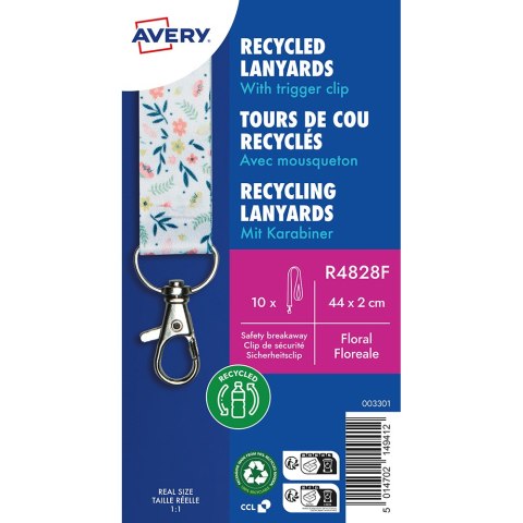Smycz na identyfikator z recyklingowanego PET, 10 szt.; 20 x 440 mm; smycze we wzór kwiatowy, Avery R4828F Avery Zweckform