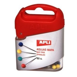 Szpilki kolorowe 50szt.APLI 12348 pudełko plastik Apli