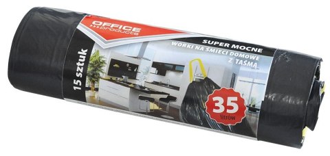 Worki na śmieci domowe z taśmą , super mocne (LDPE), 35l, 15szt., czarne, typu OFFICE PRODUCTS 22023218-05 Office Product