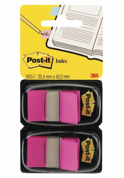 Zakładki indeksujące POST-IT_ (680-BP2EU), PP, 25,4x43,2mm, 2x50 kart., jaskraworóżowe Post-It 3M