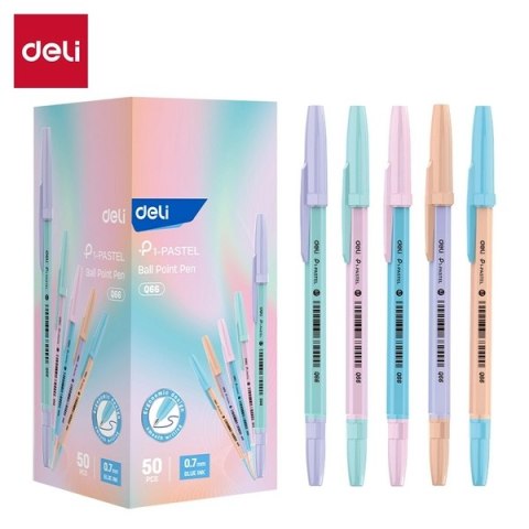 Długopis 0,7 mm, pastelowa obudowa, niebieski, EQ66, Deli. Deli