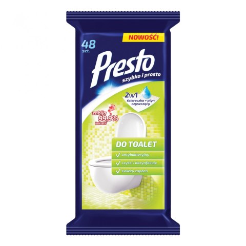 PRESTO Ściereczki nawilżane do toalet 48szt., białe 018902 Presto