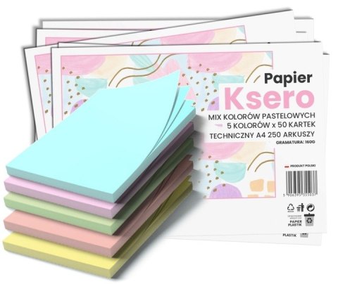 Papier xero A4 mix kolorów 160g (250 arkuszy) 5 kolorów pastelowych SALE IQ