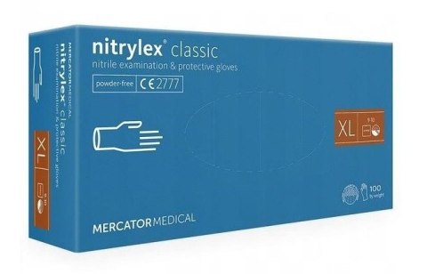 Rękawice nitrylowe bezpudrowe diagnostyczne MERCATOR, nitrylex classic, (100 szt.), rozmiar XL, niebieskie Mercator