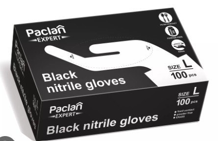 Rękawice nitrylowe czarne L 100szt. PACLAN Paclan