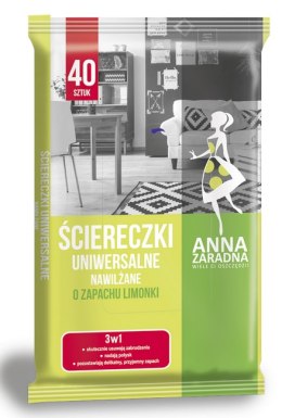 ANNA ZARADNA Ściereczki nawilżane , uniwersalne o zapachu limonki, 40 szt., białe chusteczki, 030156 Anna Zaradna