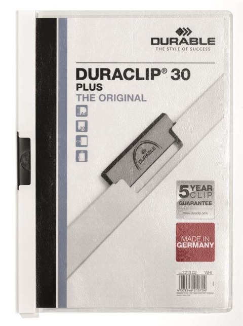 Skoroszyt DURACLIP Plus A4 1-30k.okł.kieszeń biały 221302 DURABLE Durable