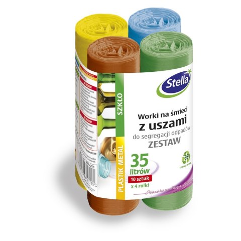 STELLA Worki 35l z uszami, do segregacji odpadów, zestaw 4x10 szt., mix, 032174 Stella