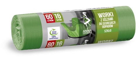 ANNA ZARADNA Worki z uszami do segregacji odpadów SZKŁO 60L 16szt zielone 39487 Stella