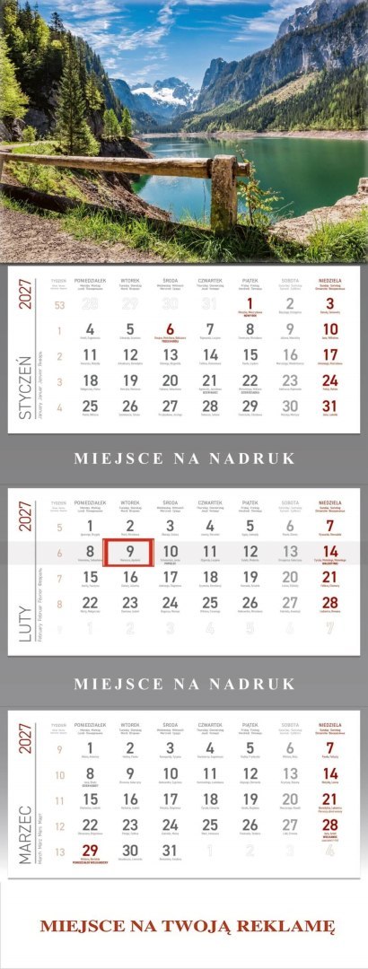 Kalendarz Trójdzielny 2027, KS055B GÓRSKIE JEZIORO, WOKÓŁ NAS Wokół Nas