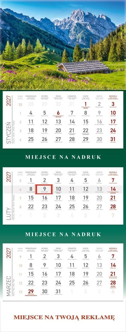 Kalendarz Trójdzielny 2027, KS055B GÓRY, WOKÓŁ NAS Wokół Nas