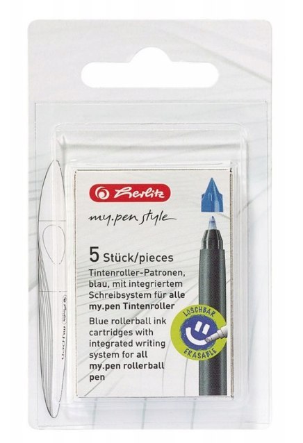 Naboje do piór kulkowych mypen, niebieskie, 5 sztuk 11378999 Herlitz SALE Herlitz